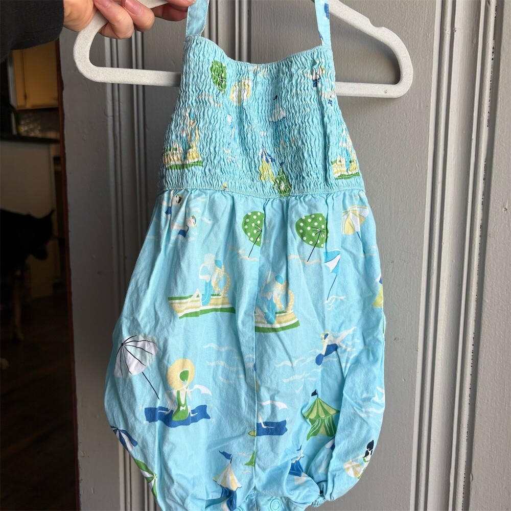 Gymboree Pool Party Baby Girl Romper Shortall 18-24 Months Blue Swim Print